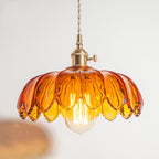 Contemporary Retro Flowers Copper Glass 1-light Pendant Light for Living Room BulbSquare