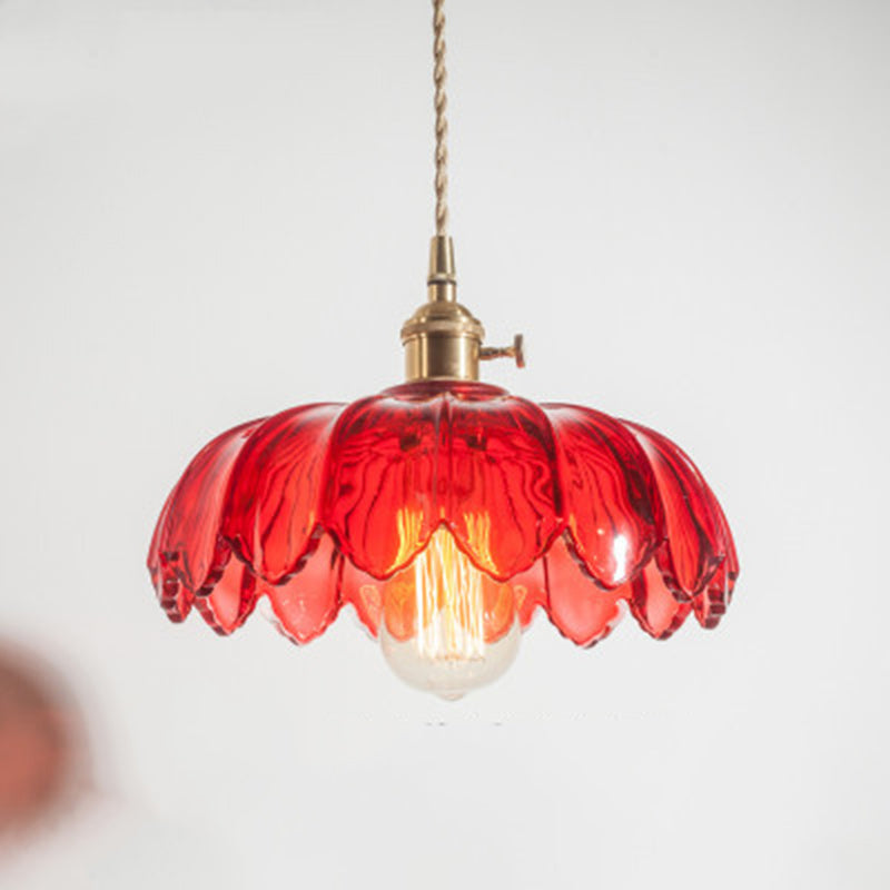 Contemporary Retro Flowers Copper Glass 1-light Pendant Light for Living Room
