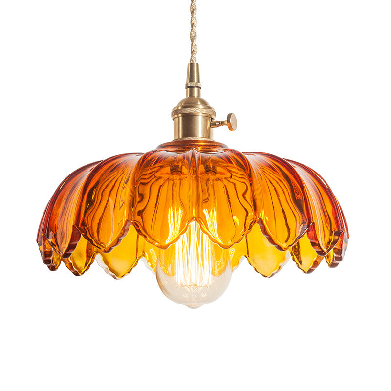 Contemporary Retro Flowers Copper Glass 1-light Pendant Light for Living Room
