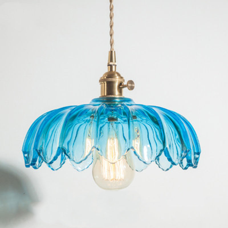Contemporary Retro Flowers Copper Glass 1-light Pendant Light for Living Room