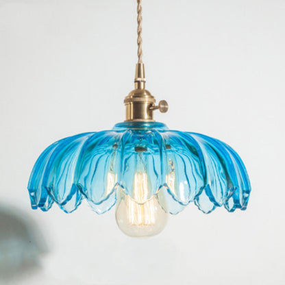 Contemporary Retro Flowers Copper Glass 1-light Pendant Light for Living Room