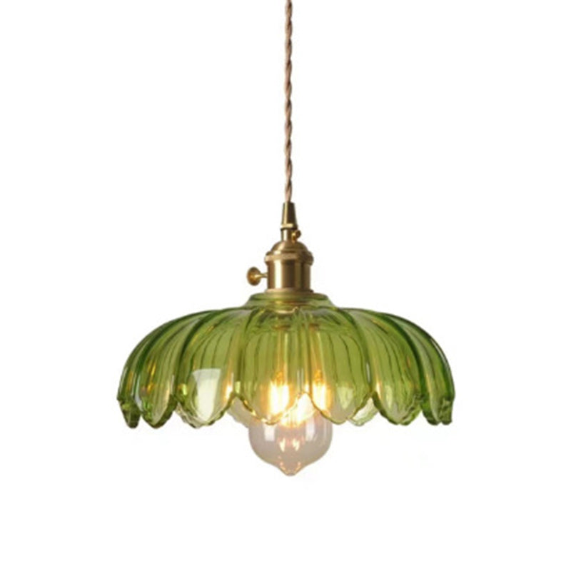 Contemporary Retro Flowers Copper Glass 1-light Pendant Light for Living Room