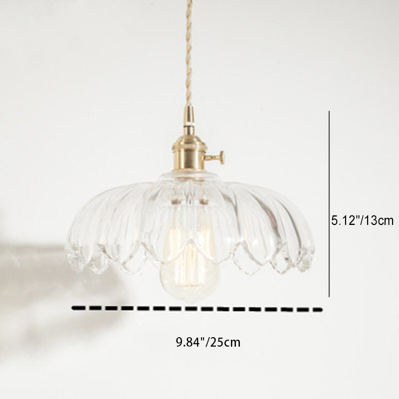 Contemporary Retro Flowers Copper Glass 1-light Pendant Light for Living Room