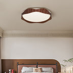 Contemporary Nordic Round Roto-molding Iron Wood Lampshade LED Flush Mount Ceiling Light For Bedroom