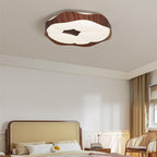 Contemporary Nordic Round Roto-molding Iron Wood Lampshade LED Flush Mount Ceiling Light For Bedroom