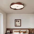 Contemporary Nordic Round Roto-molding Iron Wood Lampshade LED Flush Mount Ceiling Light For Bedroom