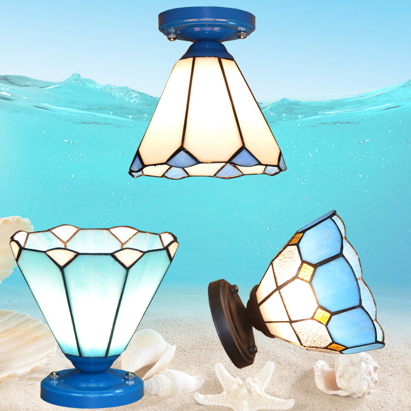 Traditional Tiffany Hardware Glass 1 - Light Semi-Flush Mount Ceiling Light For Hallways Lumendat