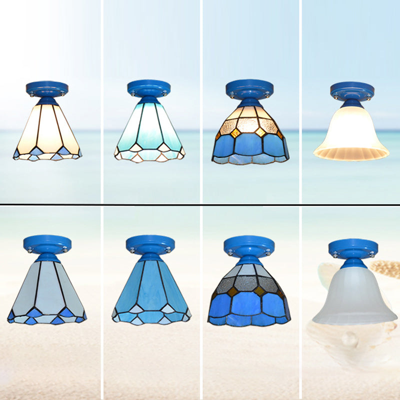 Traditional Tiffany Hardware Glass 1 - Light Semi-Flush Mount Ceiling Light For Hallways Lumendat