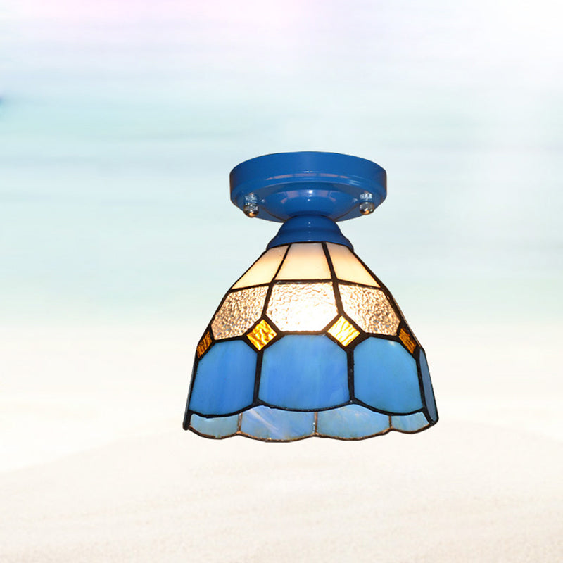 Traditional Tiffany Hardware Glass 1 - Light Semi-Flush Mount Ceiling Light For Hallways Lumendat