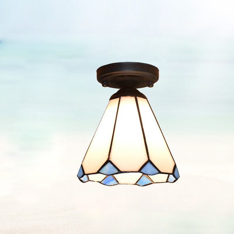 Traditional Tiffany Hardware Glass 1 - Light Semi-Flush Mount Ceiling Light For Hallways Lumendat