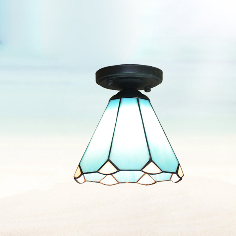 Traditional Tiffany Hardware Glass 1 - Light Semi-Flush Mount Ceiling Light For Hallways Lumendat