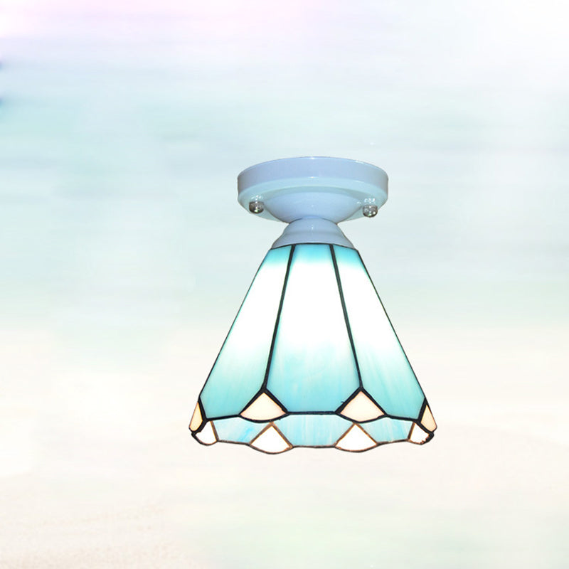 Traditional Tiffany Hardware Glass 1 - Light Semi-Flush Mount Ceiling Light For Hallways Lumendat