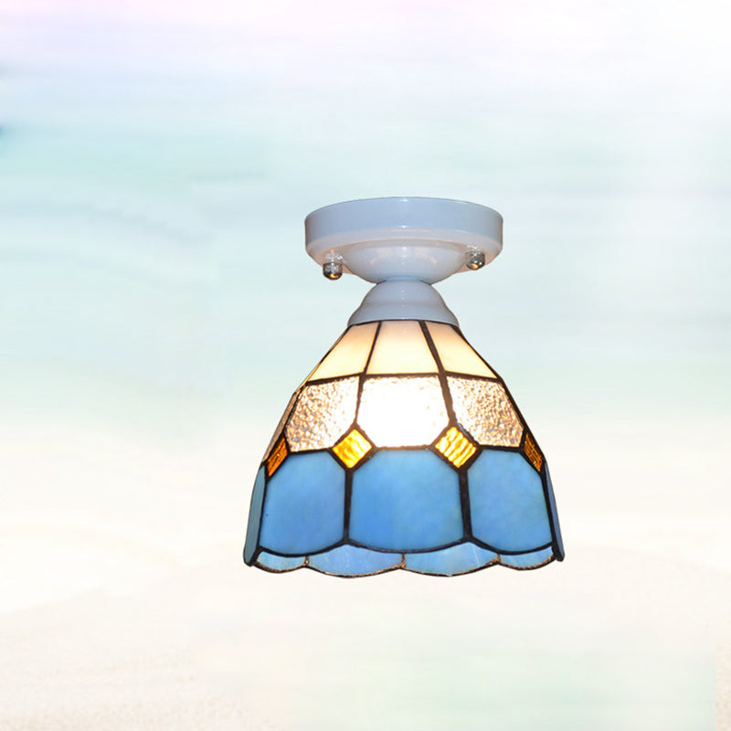 Traditional Tiffany Hardware Glass 1 - Light Semi-Flush Mount Ceiling Light For Hallways Lumendat