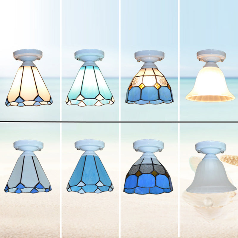 Traditional Tiffany Hardware Glass 1 - Light Semi-Flush Mount Ceiling Light For Hallways Lumendat