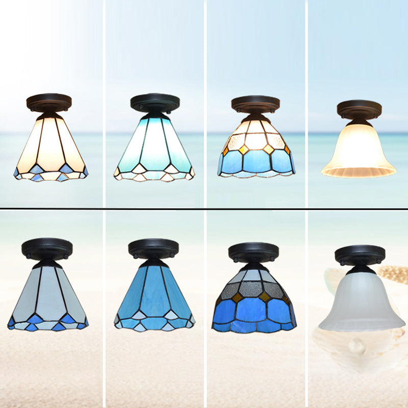 Traditional Tiffany Hardware Glass 1 - Light Semi-Flush Mount Ceiling Light For Hallways Lumendat