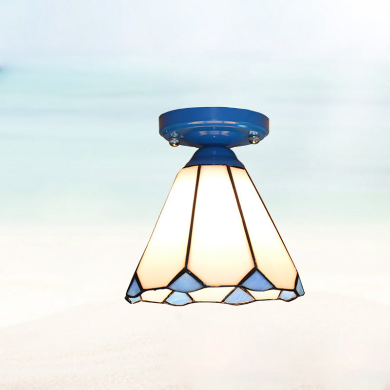 Traditional Tiffany Hardware Glass 1 - Light Semi-Flush Mount Ceiling Light For Hallways Lumendat