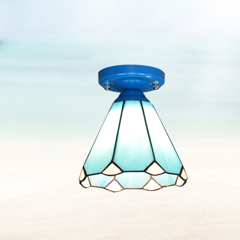 Traditional Tiffany Hardware Glass 1 - Light Semi-Flush Mount Ceiling Light For Hallways Lumendat