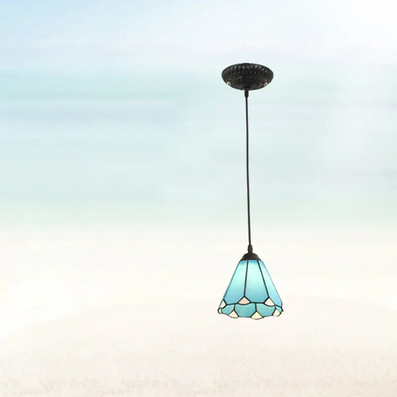 Traditional Tiffany Metal Glass 1 - Light Pendant Light for Dining Room BulbSquare