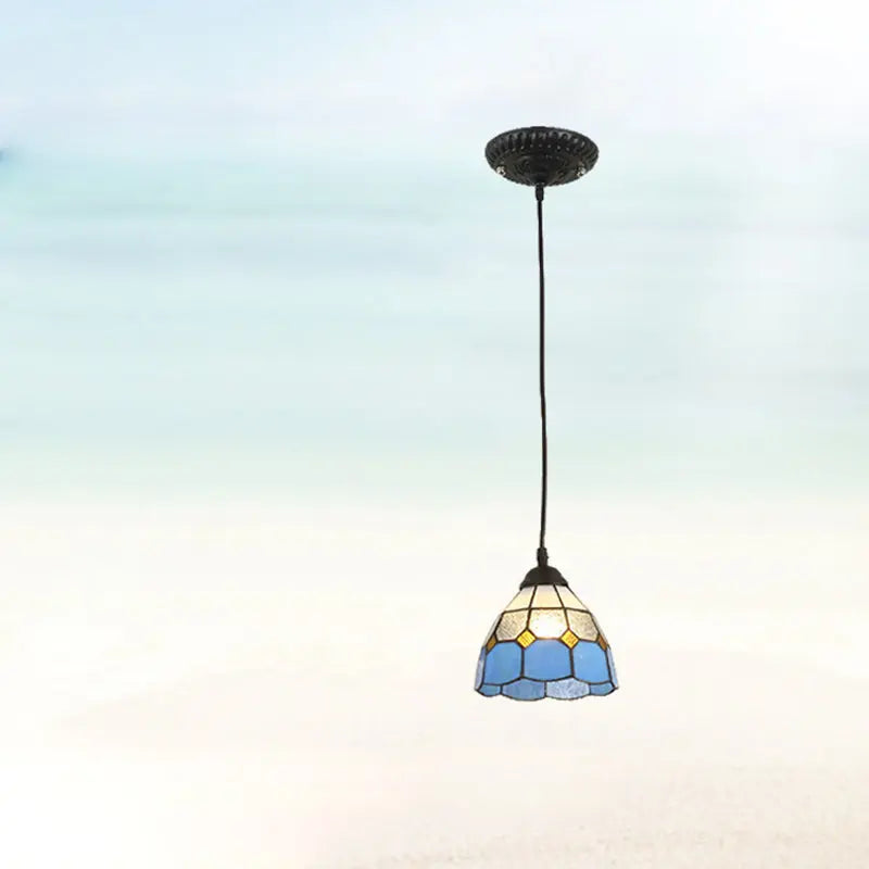 Traditional Tiffany Metal Glass 1 - Light Pendant Light for Dining Room BulbSquare
