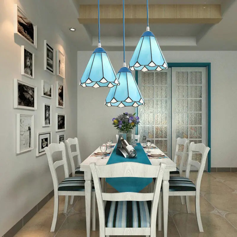 Traditional Tiffany Metal Glass 1 - Light Pendant Light for Dining Room BulbSquare