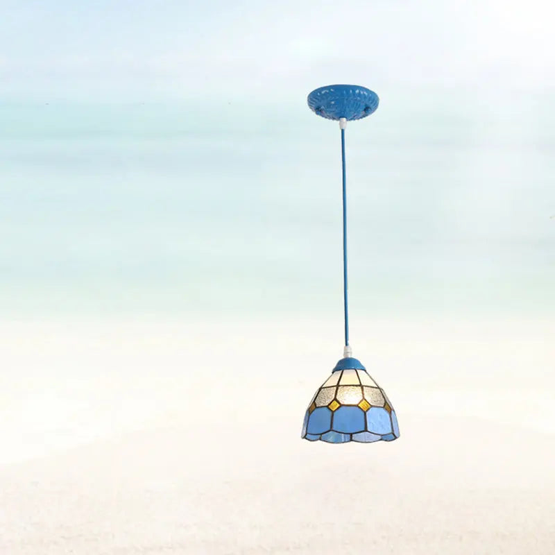 Traditional Tiffany Metal Glass 1 - Light Pendant Light for Dining Room BulbSquare