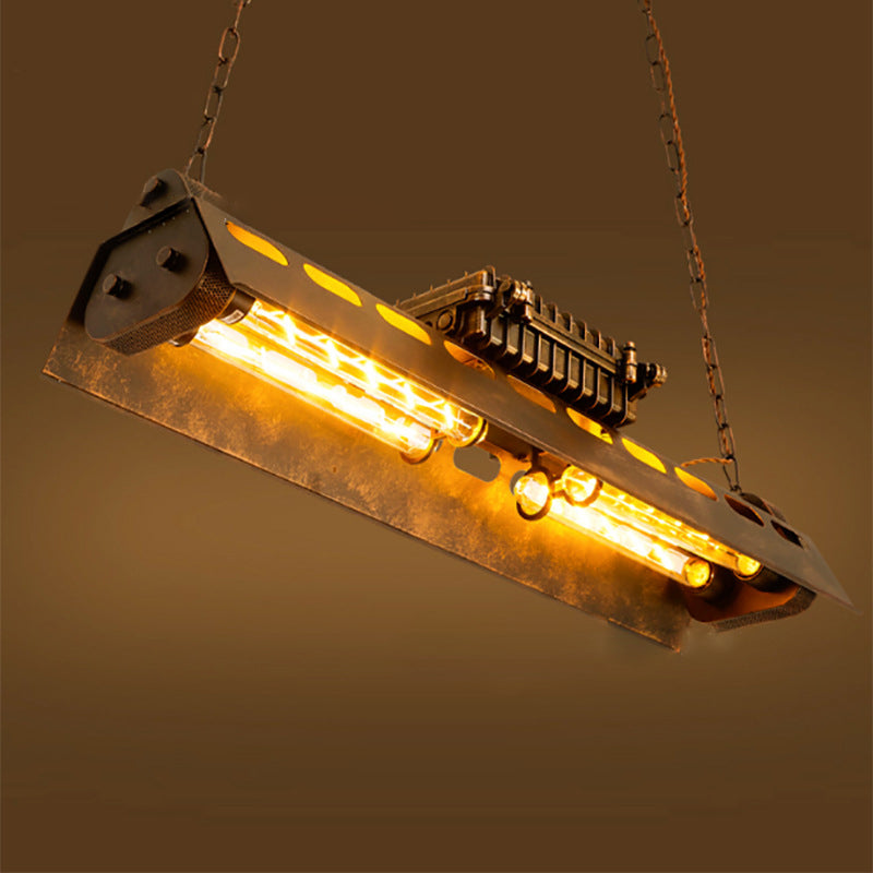 Contemporary Industrial Iron 4 - Light Chandelier Island Light for Dining Room BulbSquare