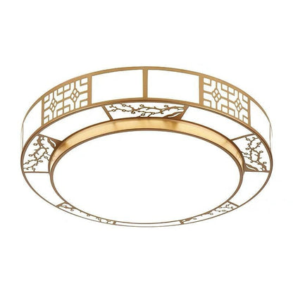 Traditional Chinese Round Plum Blossom Acrylic Iron LED Flush Mount Ceiling Light for Living Room