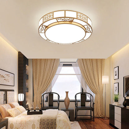Traditional Chinese Round Plum Blossom Acrylic Iron LED Flush Mount Ceiling Light for Living Room