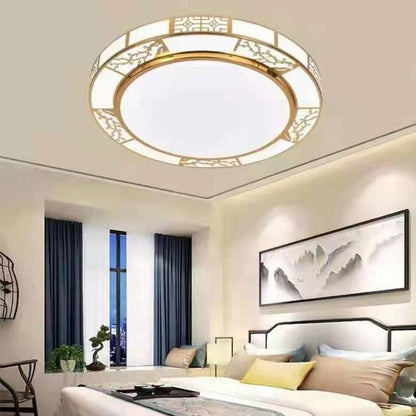 Traditional Chinese Round Plum Blossom Acrylic Iron LED Flush Mount Ceiling Light for Living Room