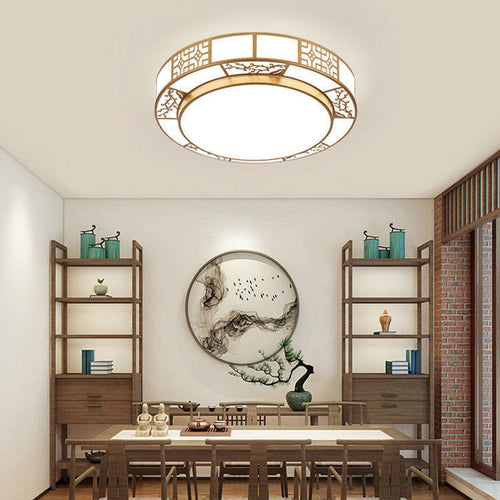 Traditional Chinese Round Plum Blossom Acrylic Iron LED Flush Mount Ceiling Light for Living Room