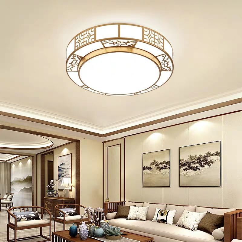 Traditional Chinese Round Plum Blossom Acrylic Iron LED Flush Mount Ceiling Light for Living Room