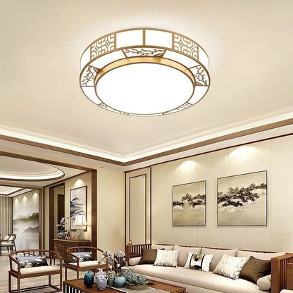 Traditional Chinese Round Plum Blossom Acrylic Iron LED Flush Mount Ceiling Light for Living Room