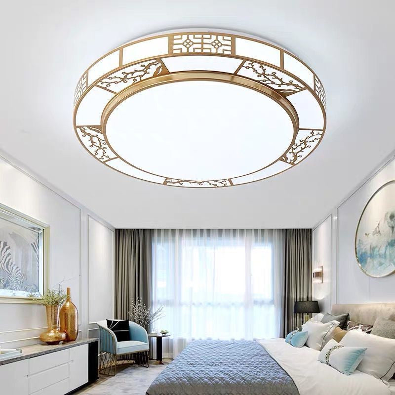 Traditional Chinese Round Plum Blossom Acrylic Iron LED Flush Mount Ceiling Light for Living Room