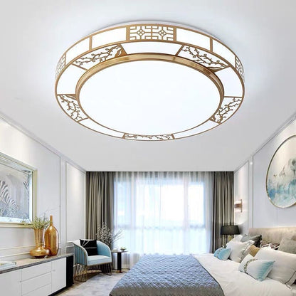 Traditional Chinese Round Plum Blossom Acrylic Iron LED Flush Mount Ceiling Light for Living Room