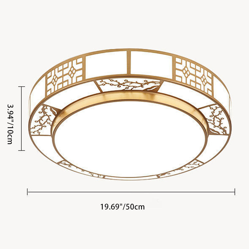 Traditional Chinese Round Plum Blossom Acrylic Iron LED Flush Mount Ceiling Light for Living Room