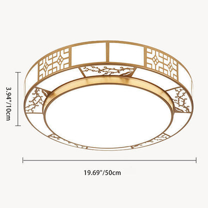 Traditional Chinese Round Plum Blossom Acrylic Iron LED Flush Mount Ceiling Light for Living Room