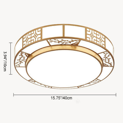Traditional Chinese Round Plum Blossom Acrylic Iron LED Flush Mount Ceiling Light for Living Room