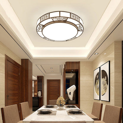 Traditional Chinese Round Plum Blossom Acrylic Iron LED Flush Mount Ceiling Light for Living Room