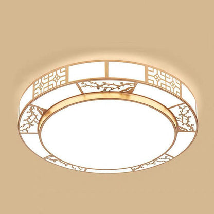 Traditional Chinese Round Plum Blossom Acrylic Iron LED Flush Mount Ceiling Light for Living Room