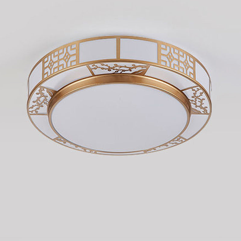 Traditional Chinese Round Plum Blossom Acrylic Iron LED Flush Mount Ceiling Light for Living Room