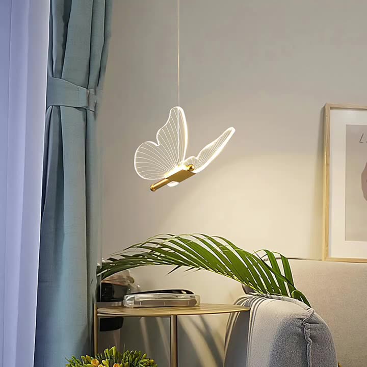 Contemporary Creative Butterfly Acrylic Metal LED Pendant Light for Bedroom