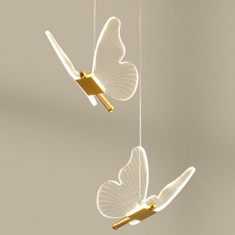 Contemporary Creative Butterfly Acrylic Metal LED Pendant Light for Bedroom