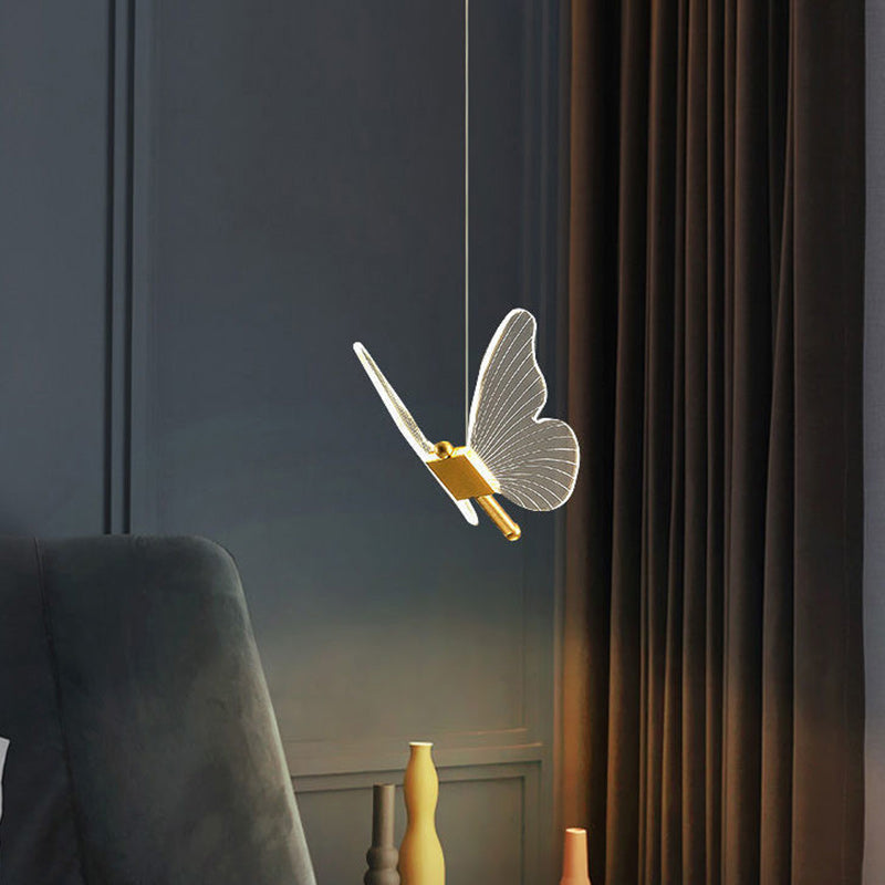 Contemporary Creative Butterfly Acrylic Metal LED Pendant Light for Bedroom