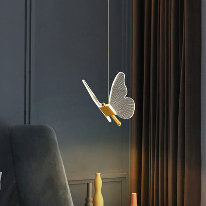Contemporary Creative Butterfly Acrylic Metal LED Pendant Light for Bedroom