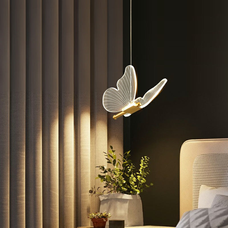 Contemporary Creative Butterfly Acrylic Metal LED Pendant Light for Bedroom