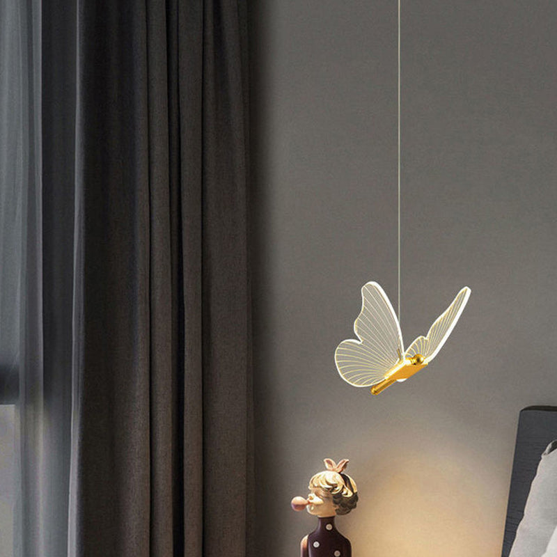 Contemporary Creative Butterfly Acrylic Metal LED Pendant Light for Bedroom