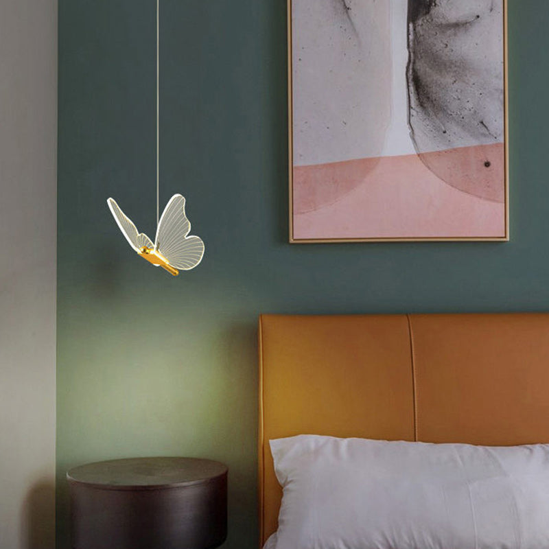 Contemporary Creative Butterfly Acrylic Metal LED Pendant Light for Bedroom