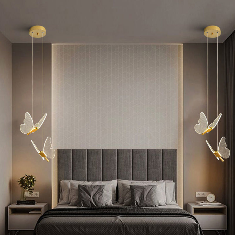 Contemporary Creative Butterfly Acrylic Metal LED Pendant Light for Bedroom