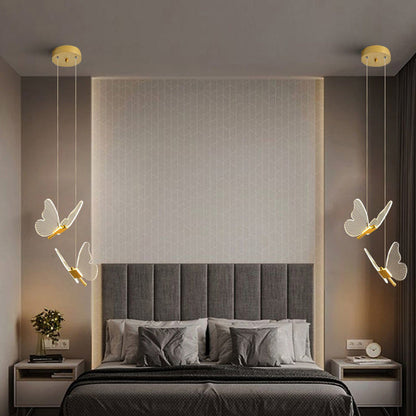 Contemporary Creative Butterfly Acrylic Metal LED Pendant Light for Bedroom