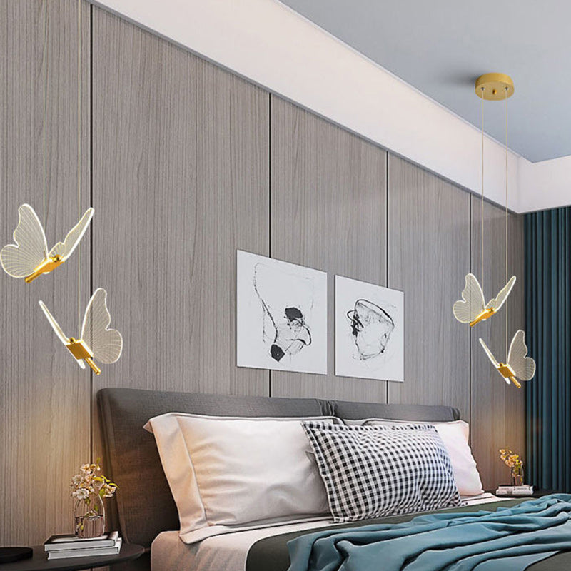 Contemporary Creative Butterfly Acrylic Metal LED Pendant Light for Bedroom